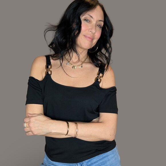 Black Short Sleeve Off the Shoulder Top - Small - Picture 1 of 7